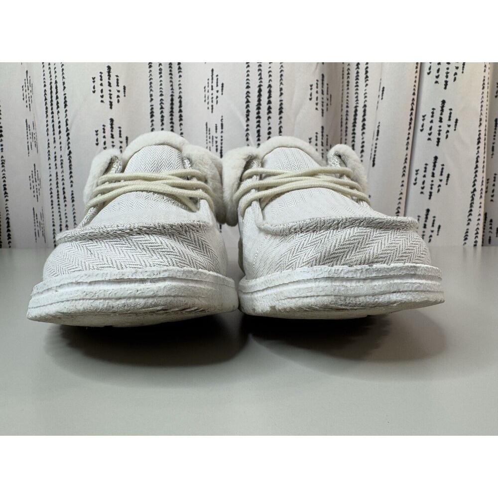 Hey Dude Women's Britt Shoes 9 Herringbone Cream Faux Fur Trim Comfort Cozy - Picture 3 of 13